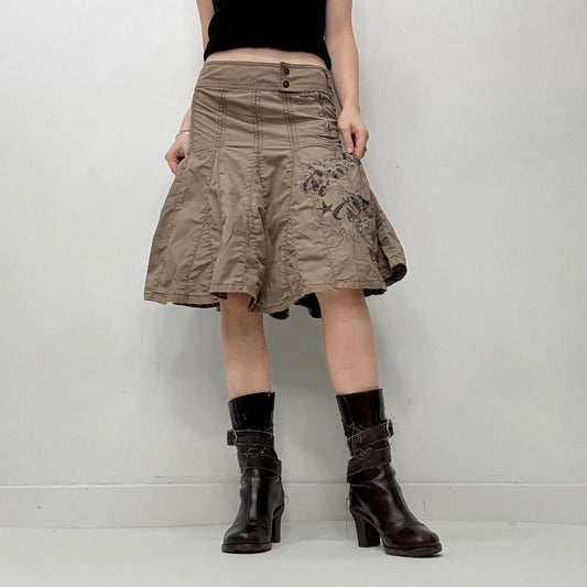 Brown flared grunge utility skirt