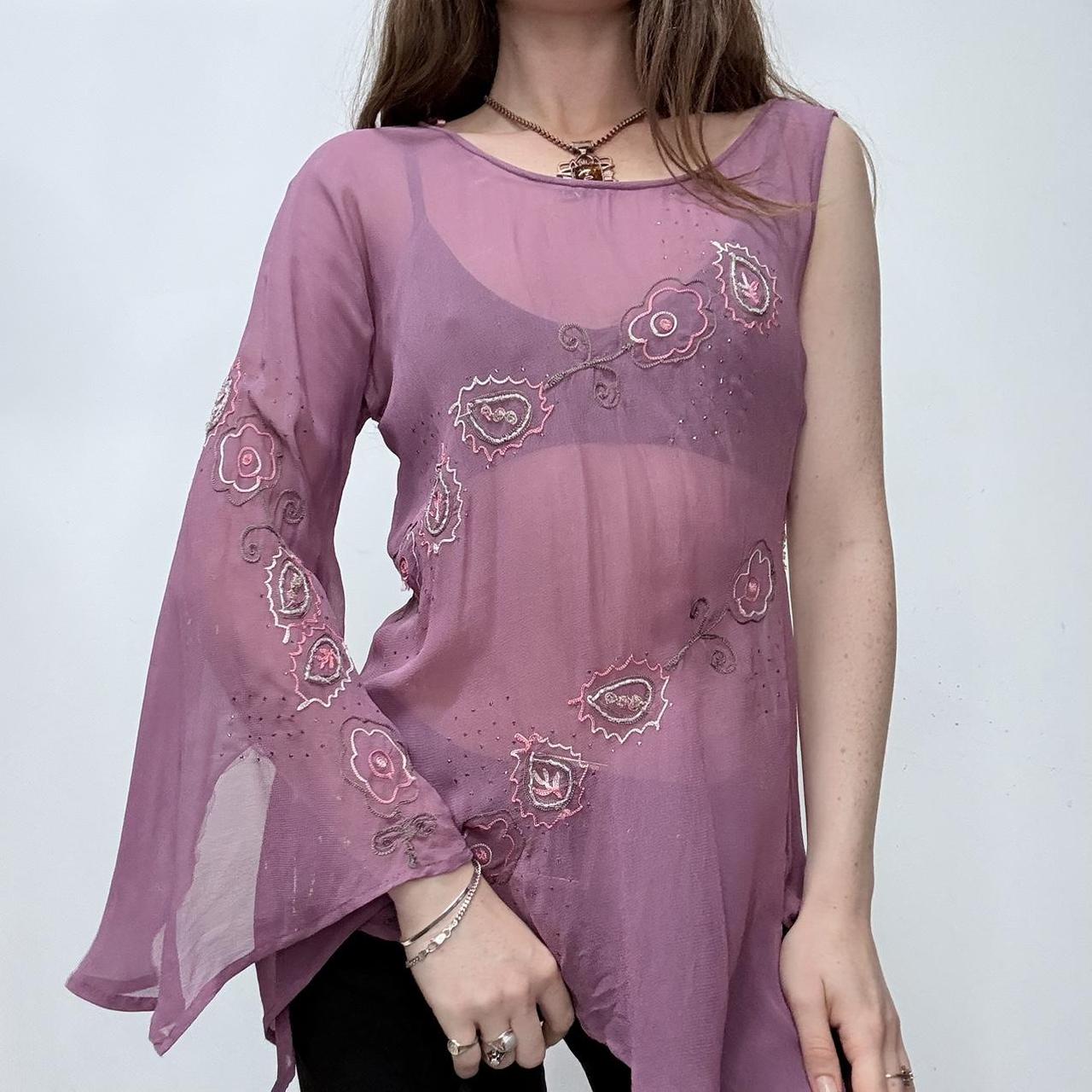 Sheer asymmetric flared fairy shirt