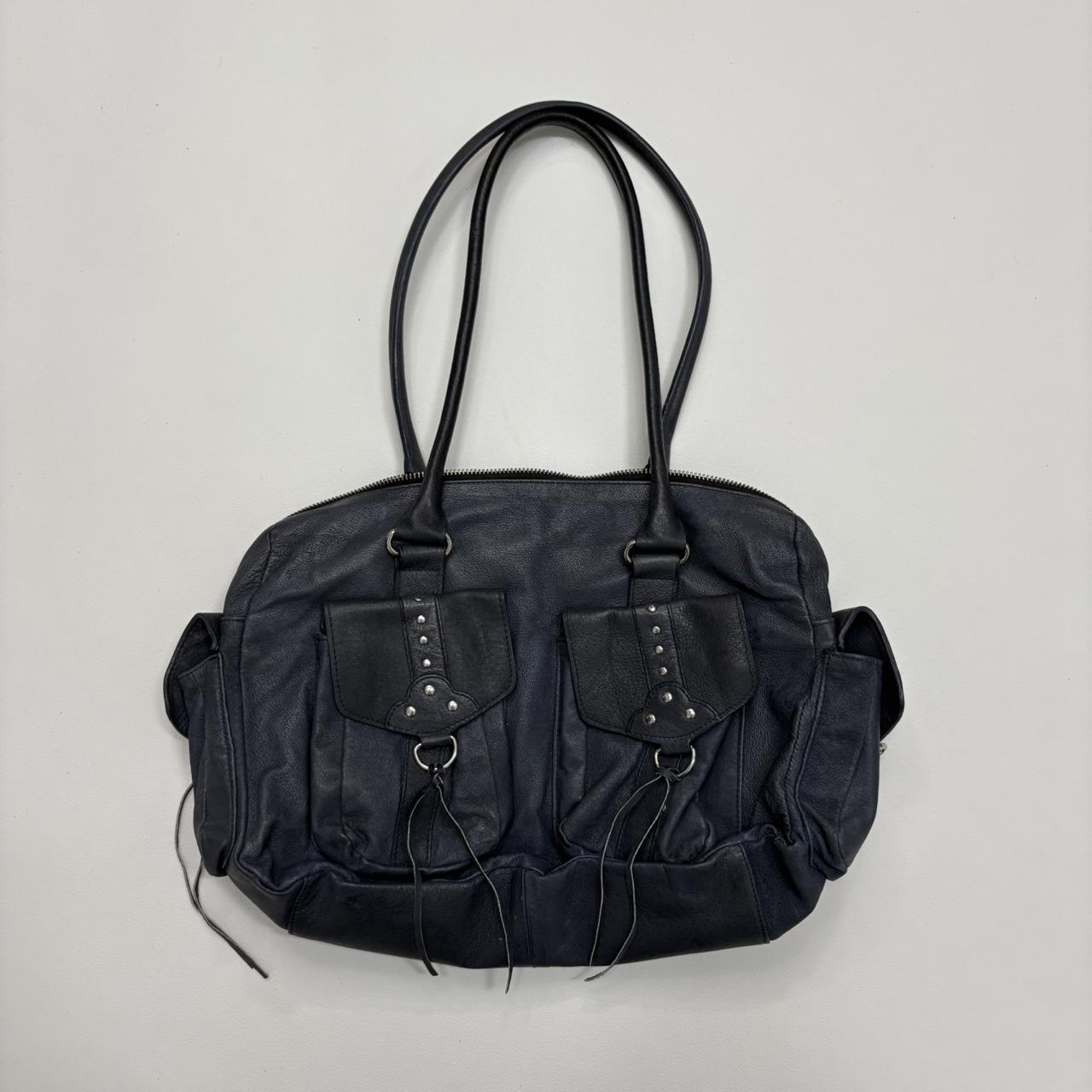 Blue leather studded city bag