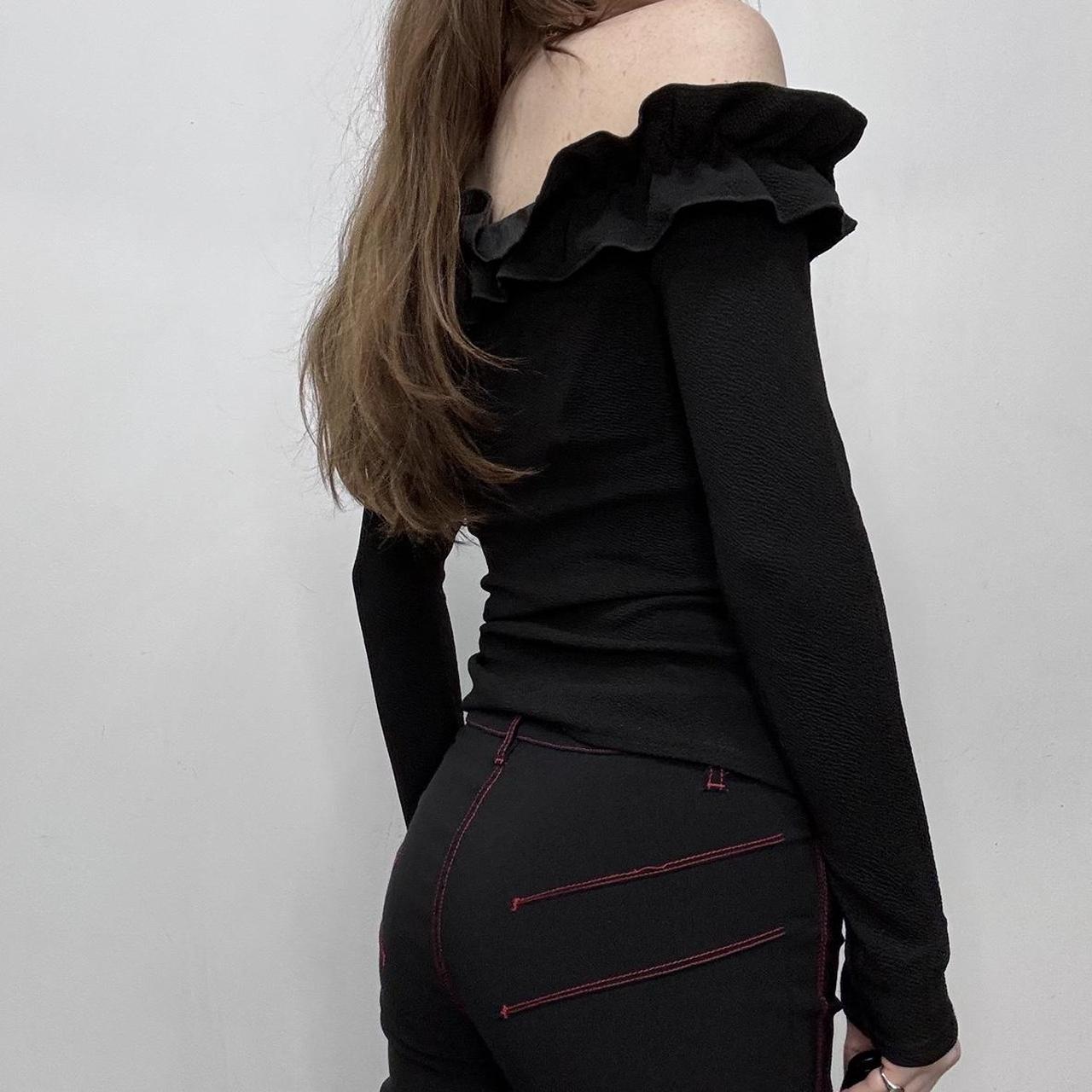 Black off the shoulder ruffle shirt
