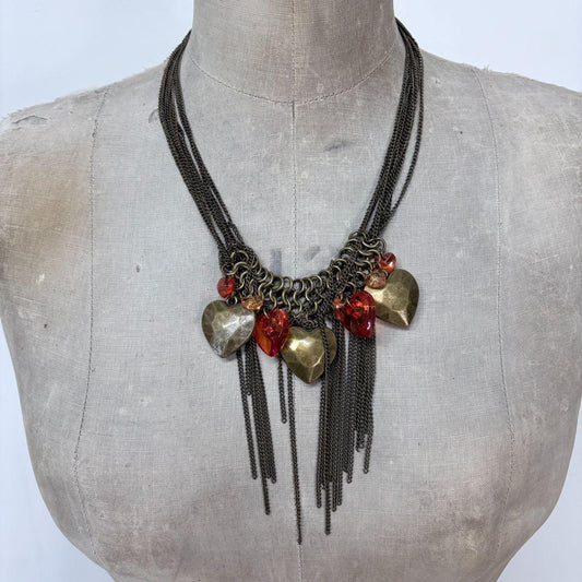 Layered chain heart charm necklace