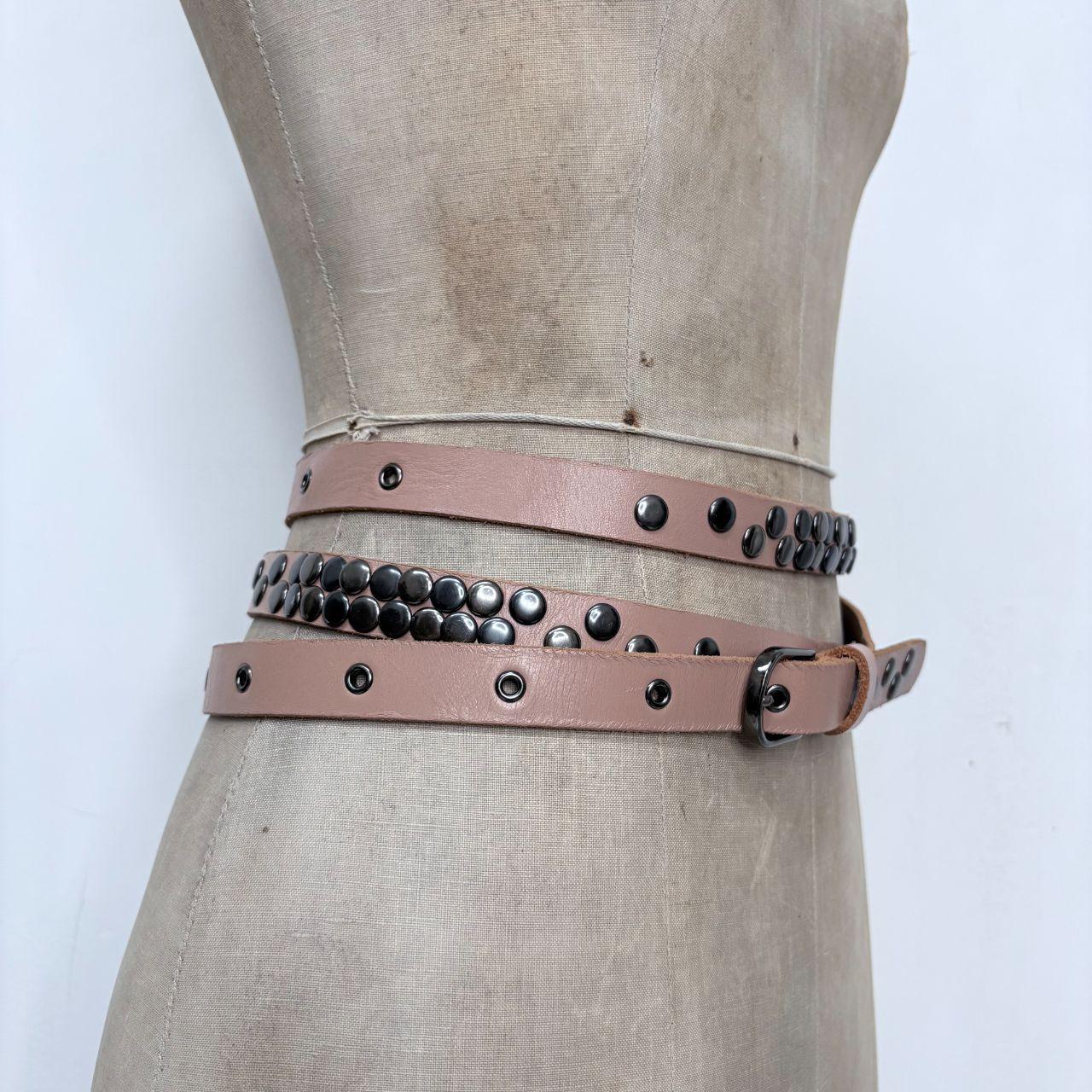 Tan leather studded wrap metal belt