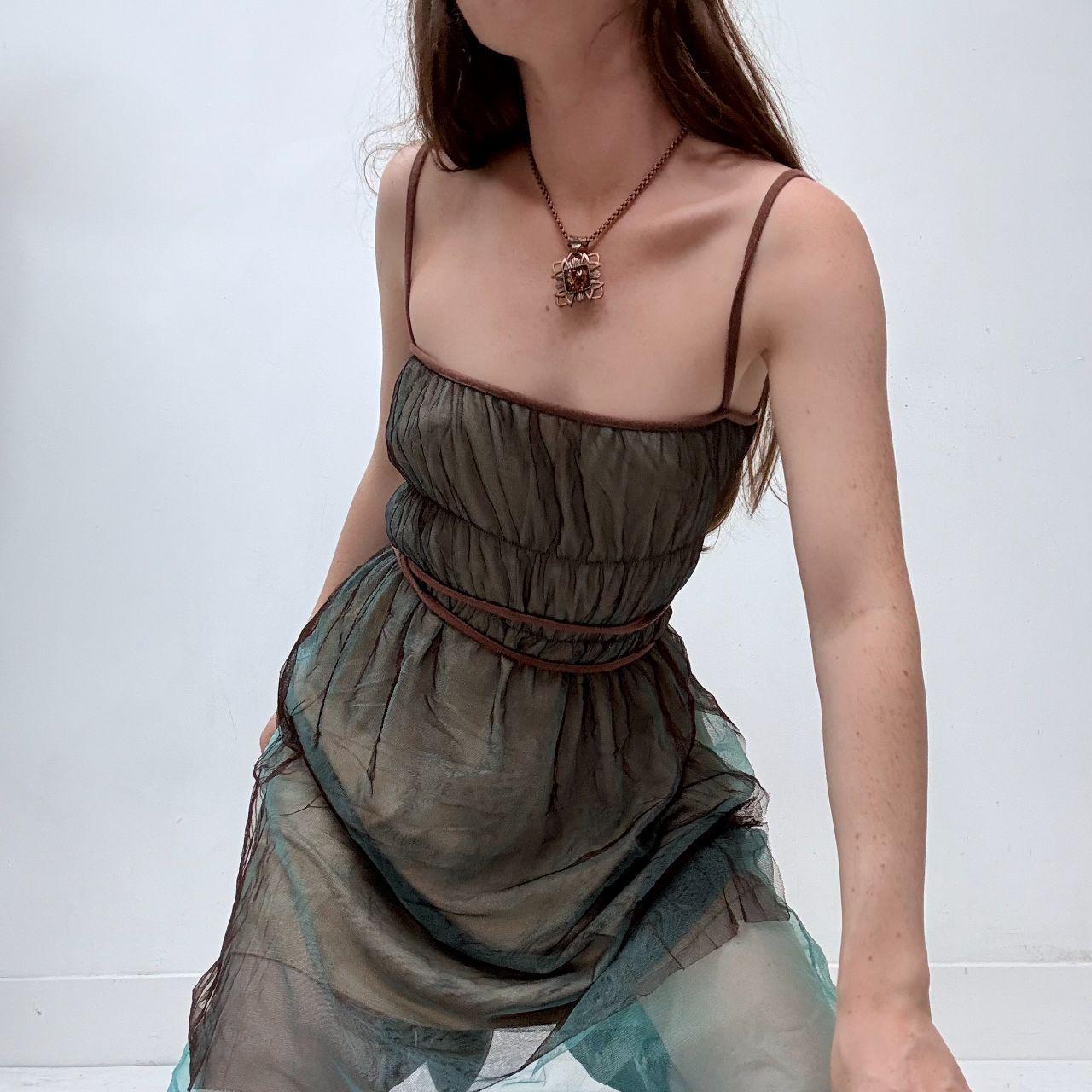 Sheer layered mesh gathered midi dress
