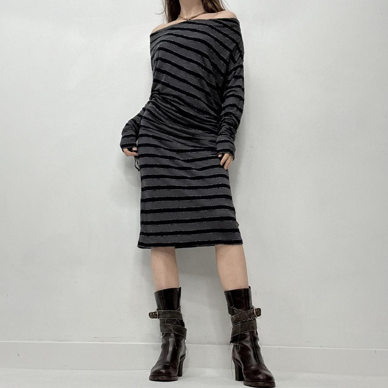 Slouchy striped off the shoulder midi dress