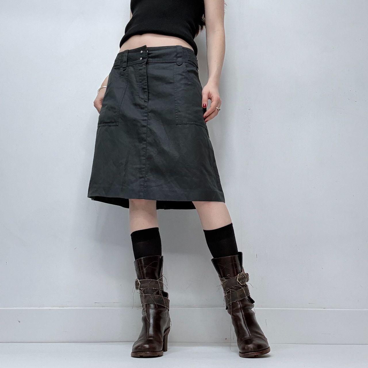Structured flared black midi skirt