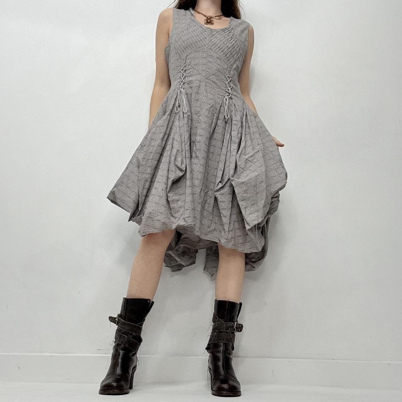 Graphic patterned puff gathered balloon dress