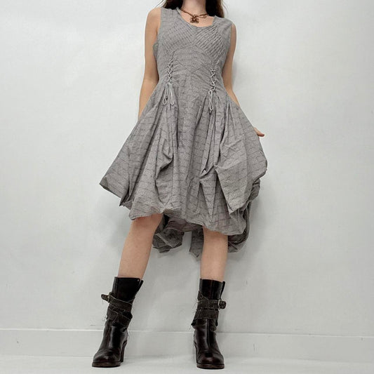 Graphic patterned puff gathered balloon dress