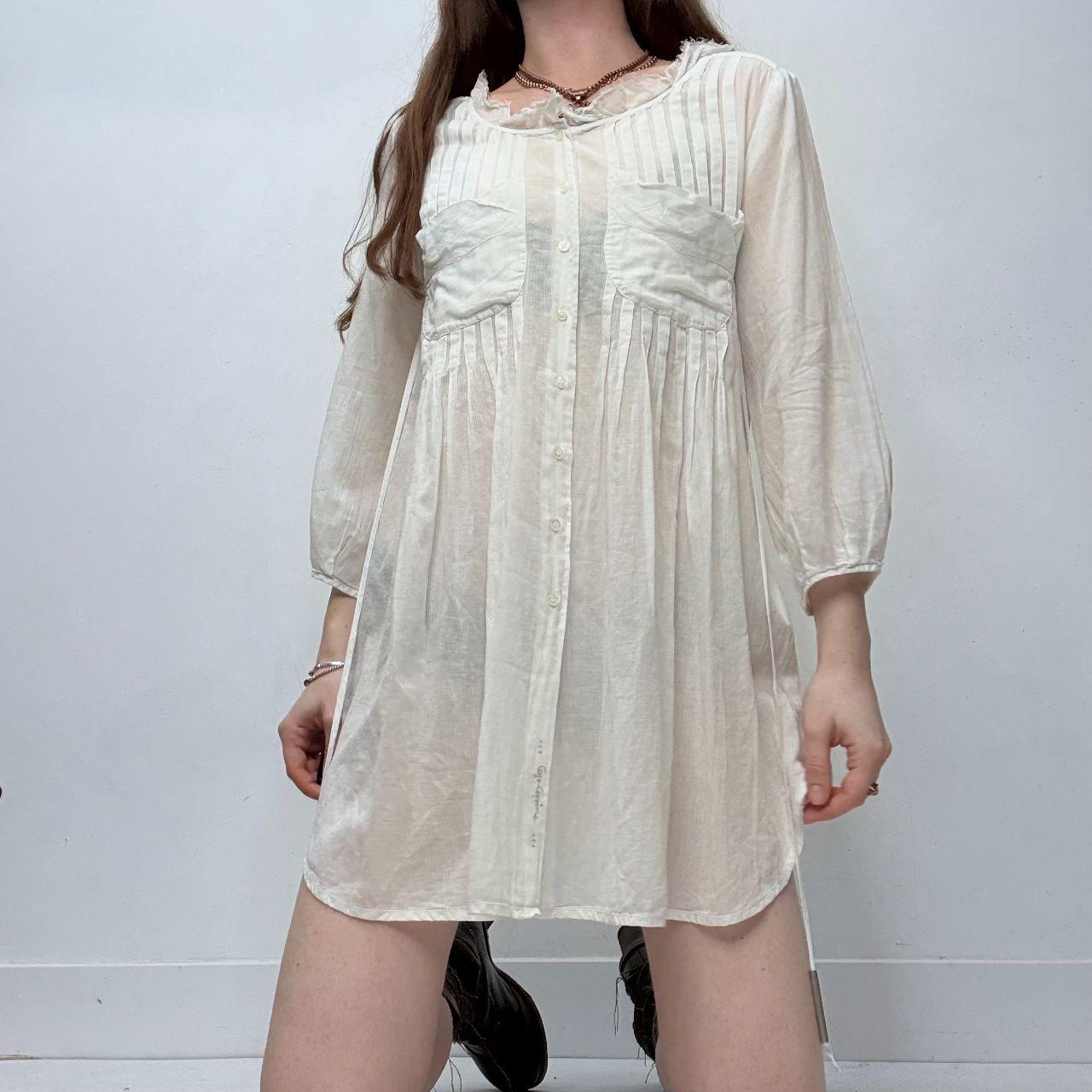 Cream white pleated shirt dress