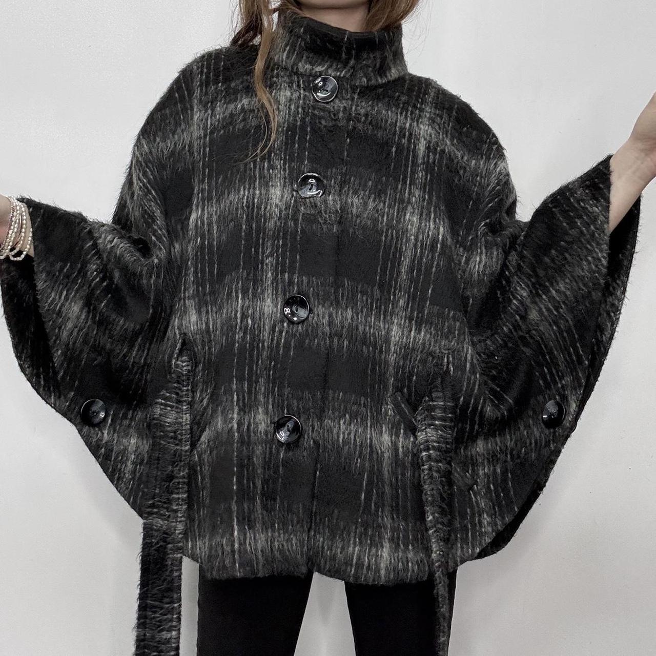 Black checked wool pea coat