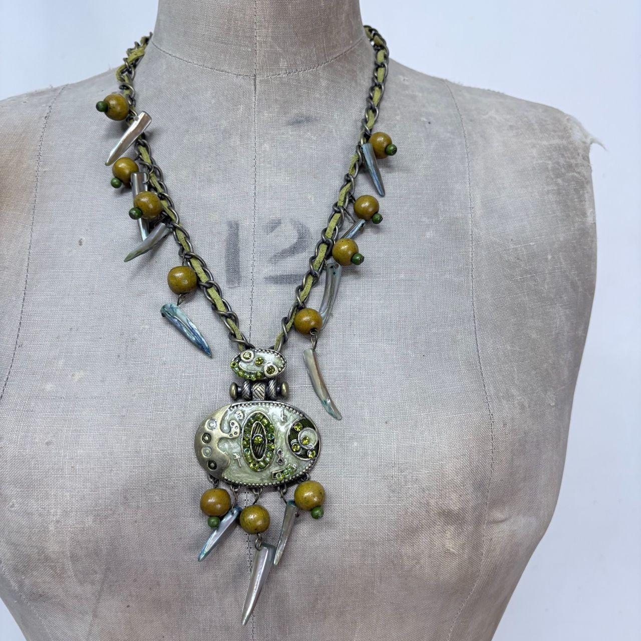 Boho hanging beaded charm necklace