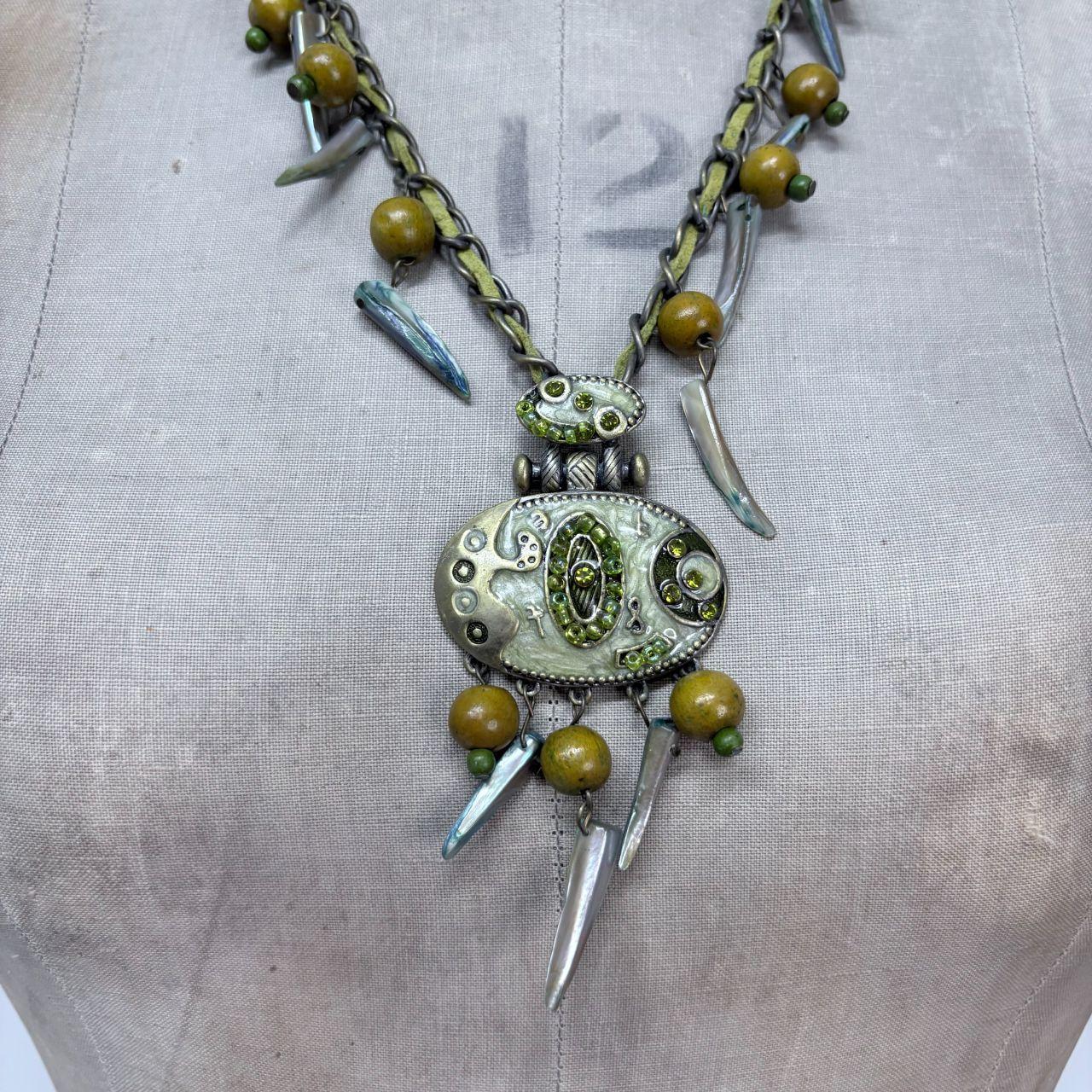 Boho hanging beaded charm necklace