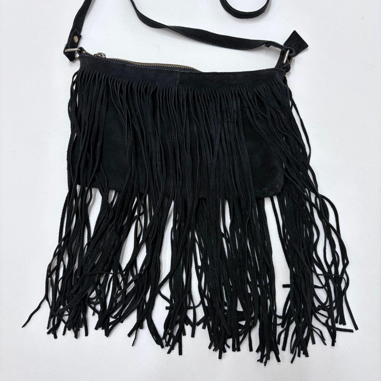 Black fringe western cross body bag