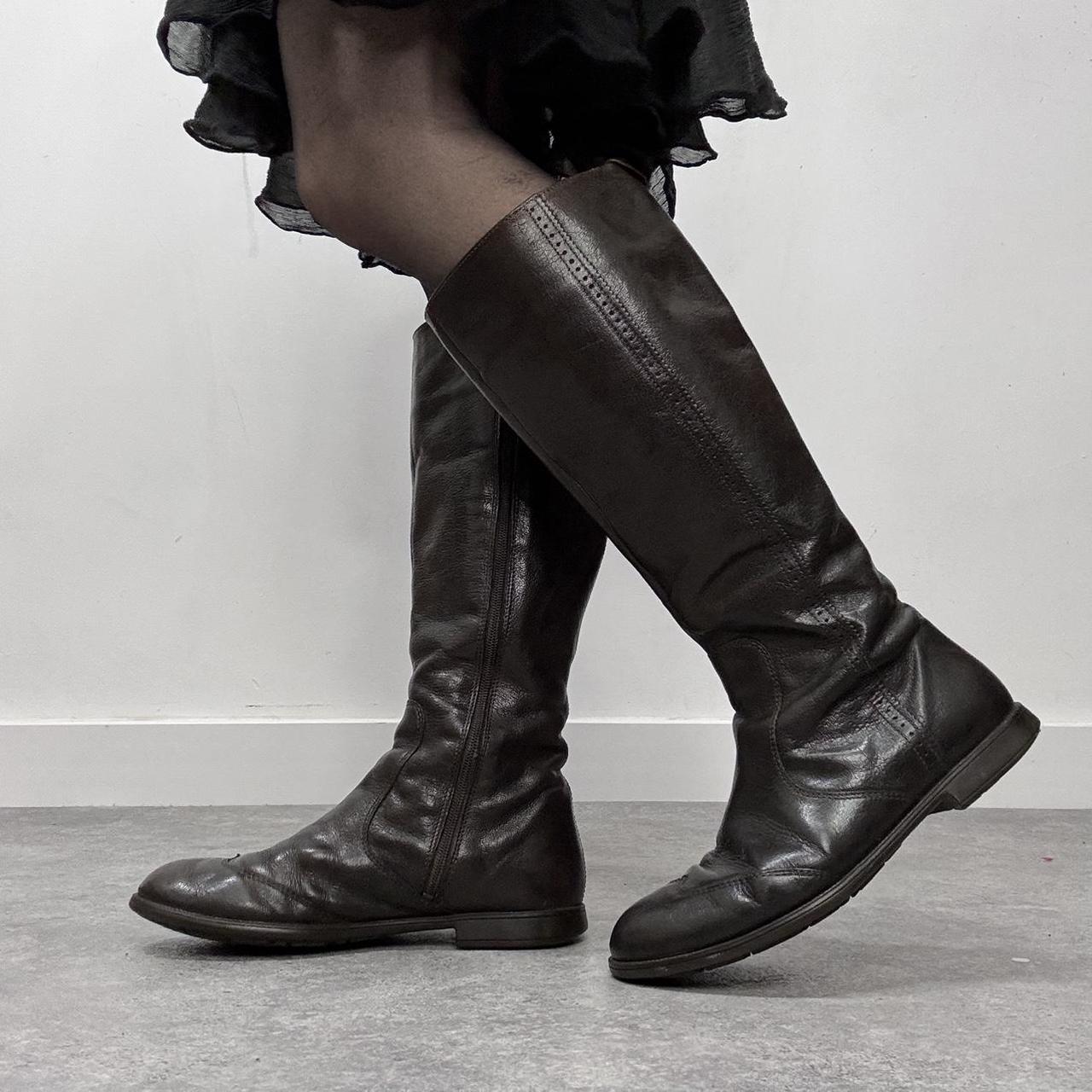 Brown leather knee high boots