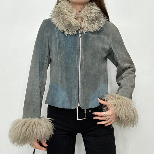 Sheepskin fur suede vintage jacket