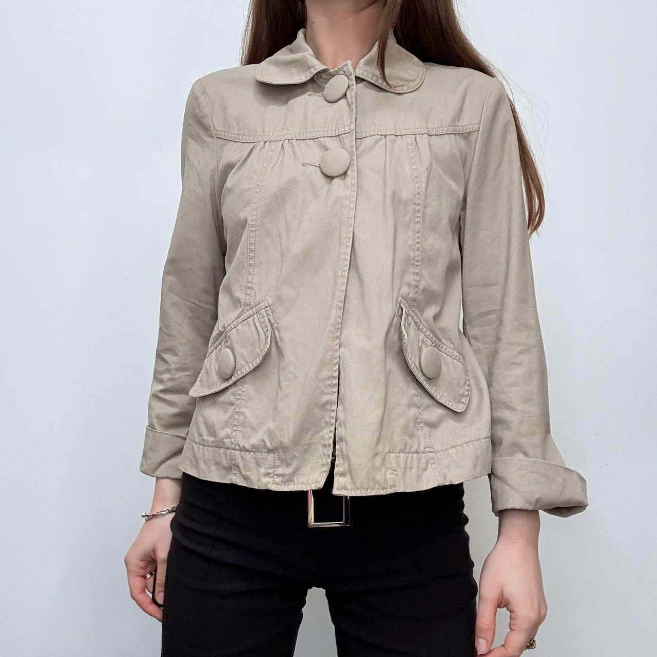 Tan button flared peacoat jacket