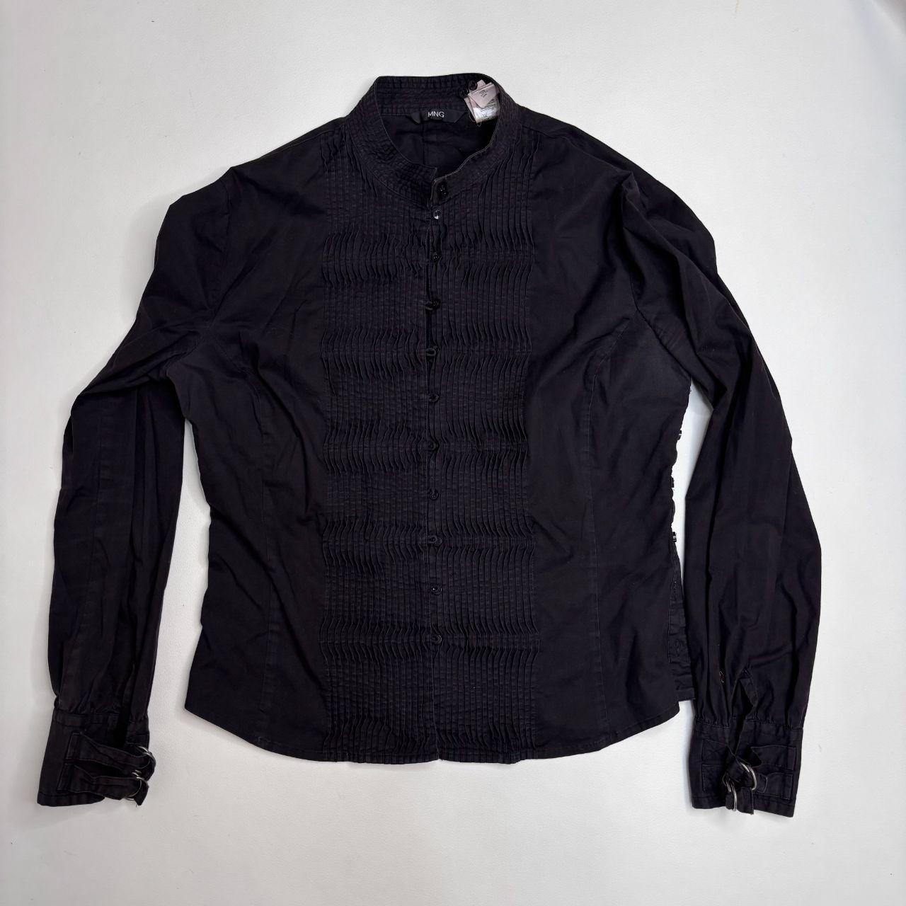 Black gathered front pleated shirt