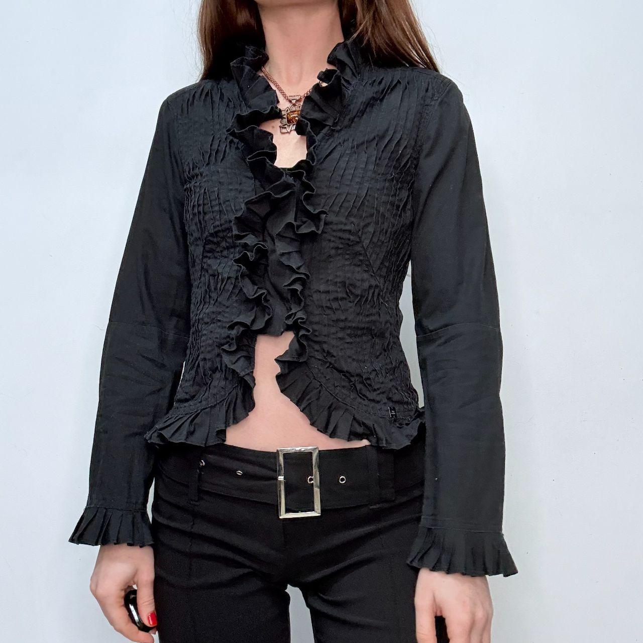 Black ruffle cropped shirt