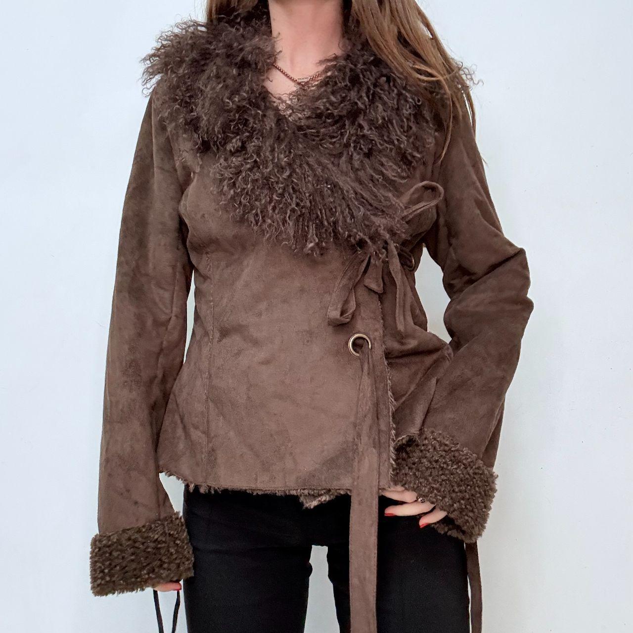 Brown flared mongolian fur jacket