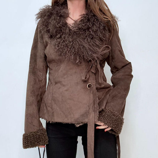Brown flared mongolian fur jacket