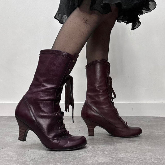 Burgandy leather lace up gothic boots