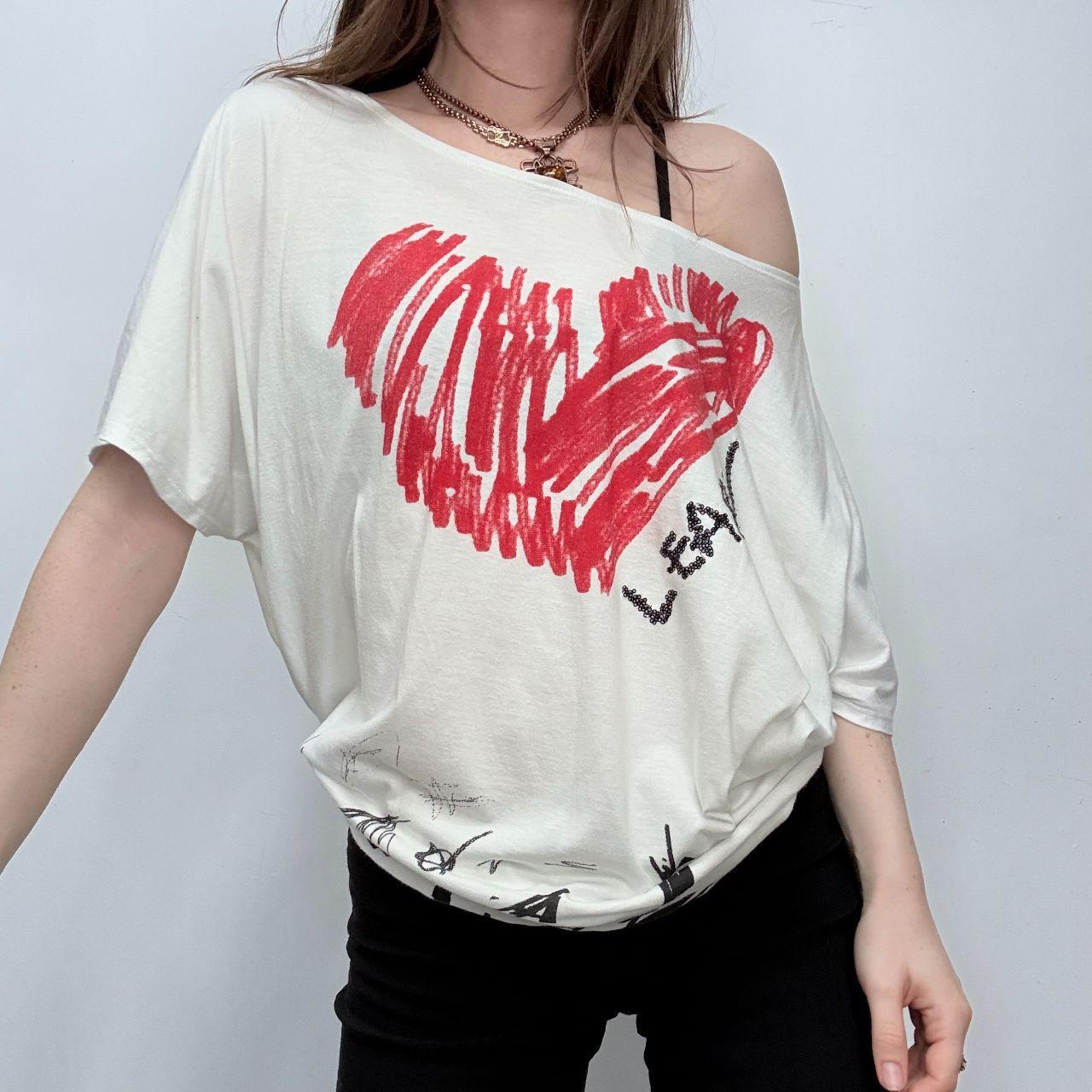 Graphic slouchy wide neck t-shirt