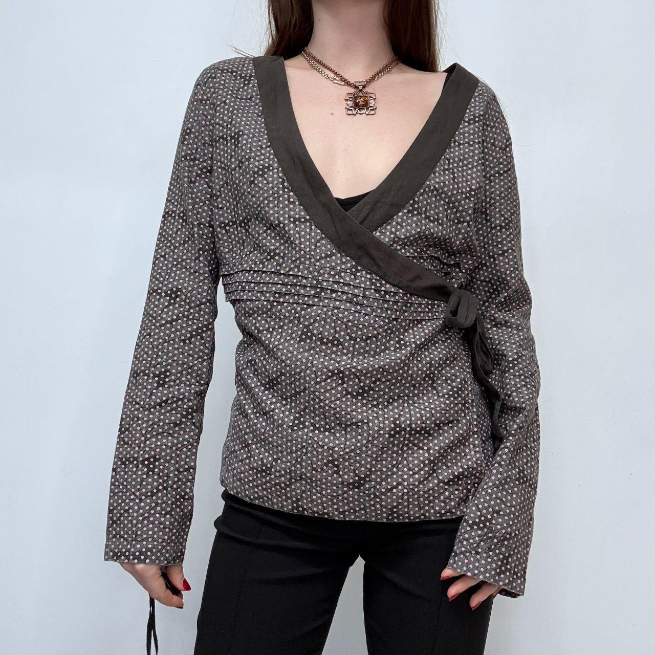 Polkadot wrap asymmetric shirt