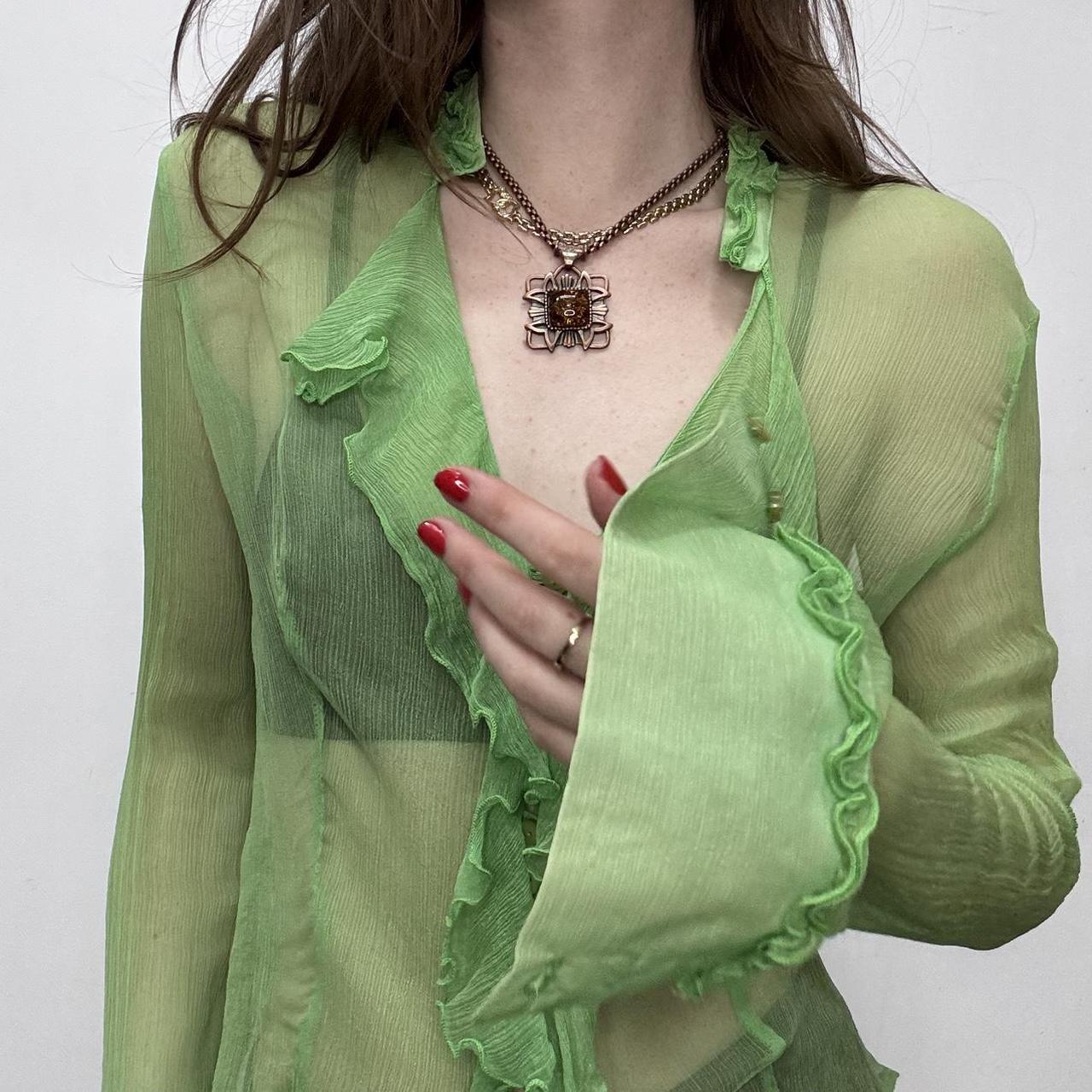 Sheer green flutter silk shirt