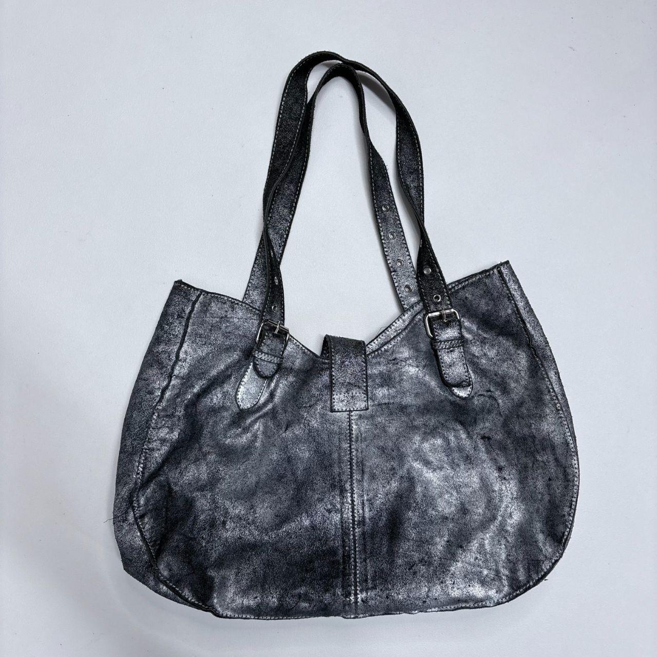 Distressed soft leather cargo buckle handbag