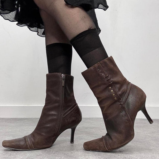 Brown leather studded boots