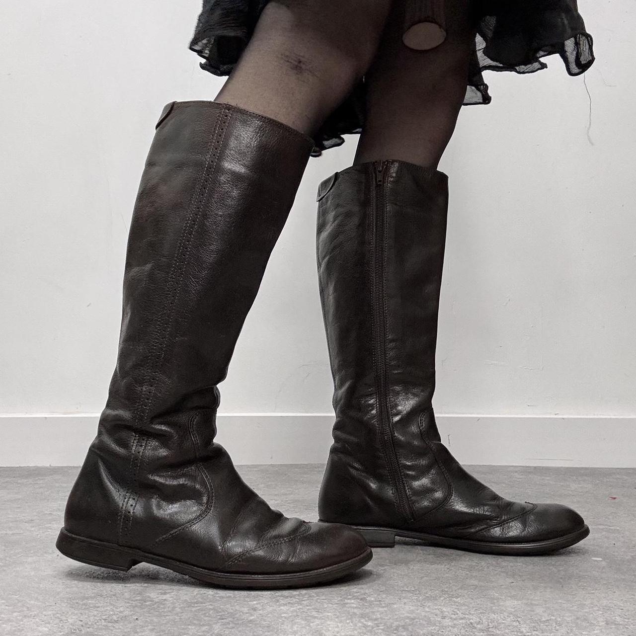 Brown leather knee high boots