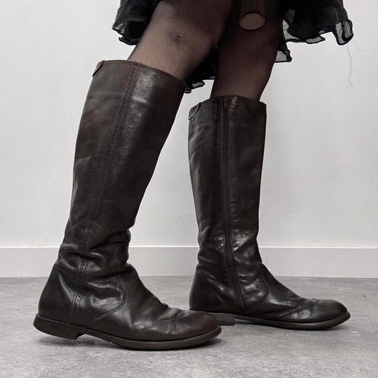 Brown leather knee high boots