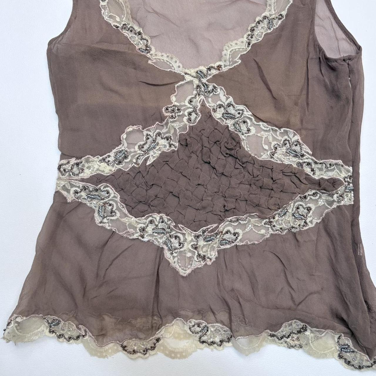 Brown silk lace flutter lingerie vest