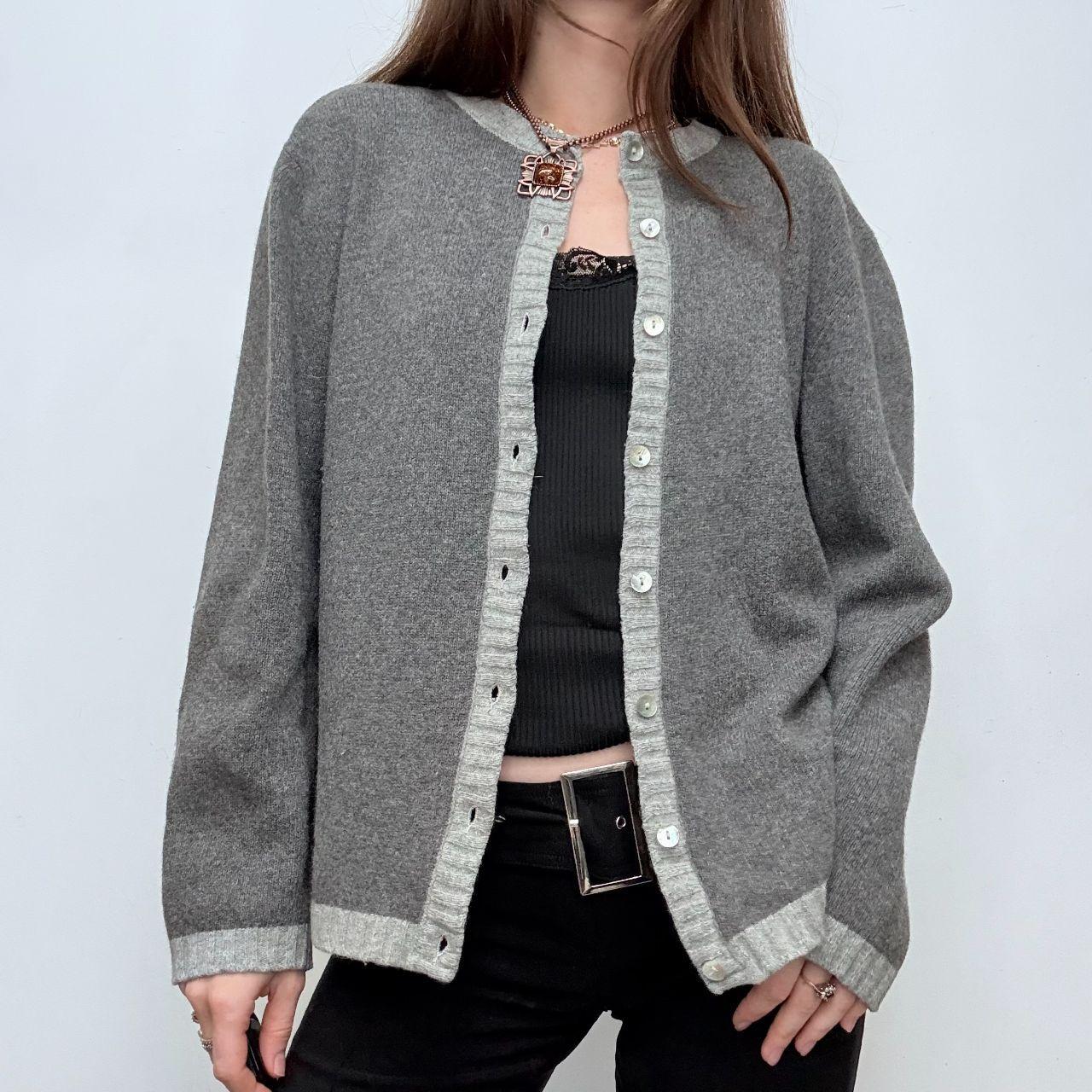 Grey wool slouchy crew neck cardigan
