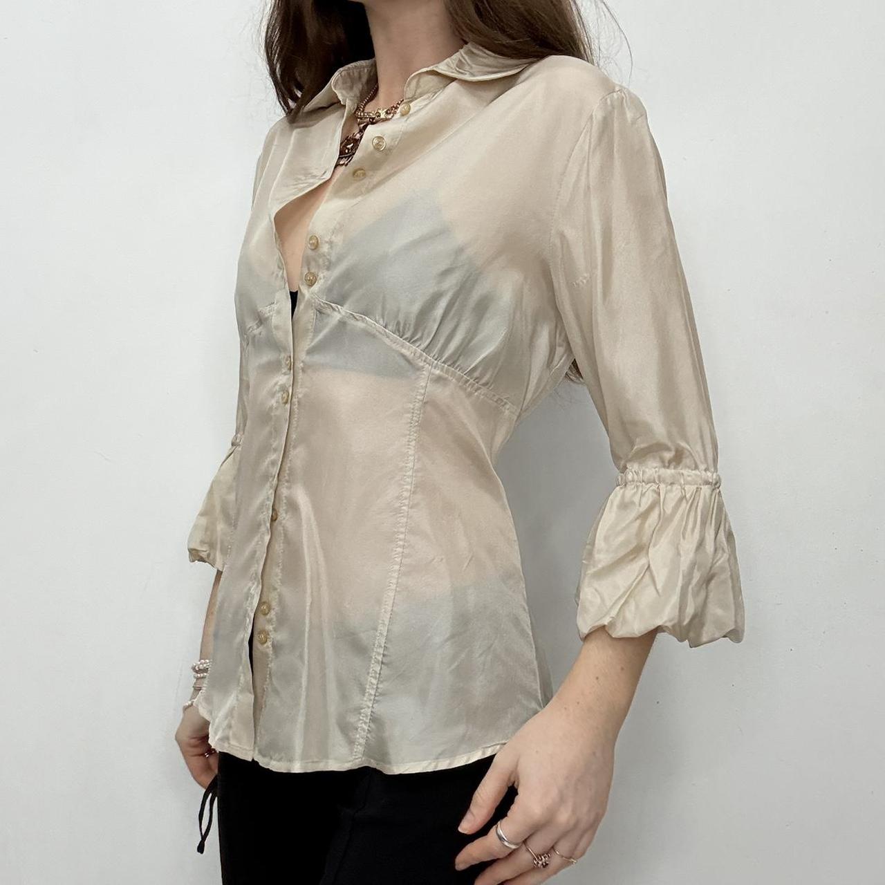 Sheer silk puff sleeve shirt