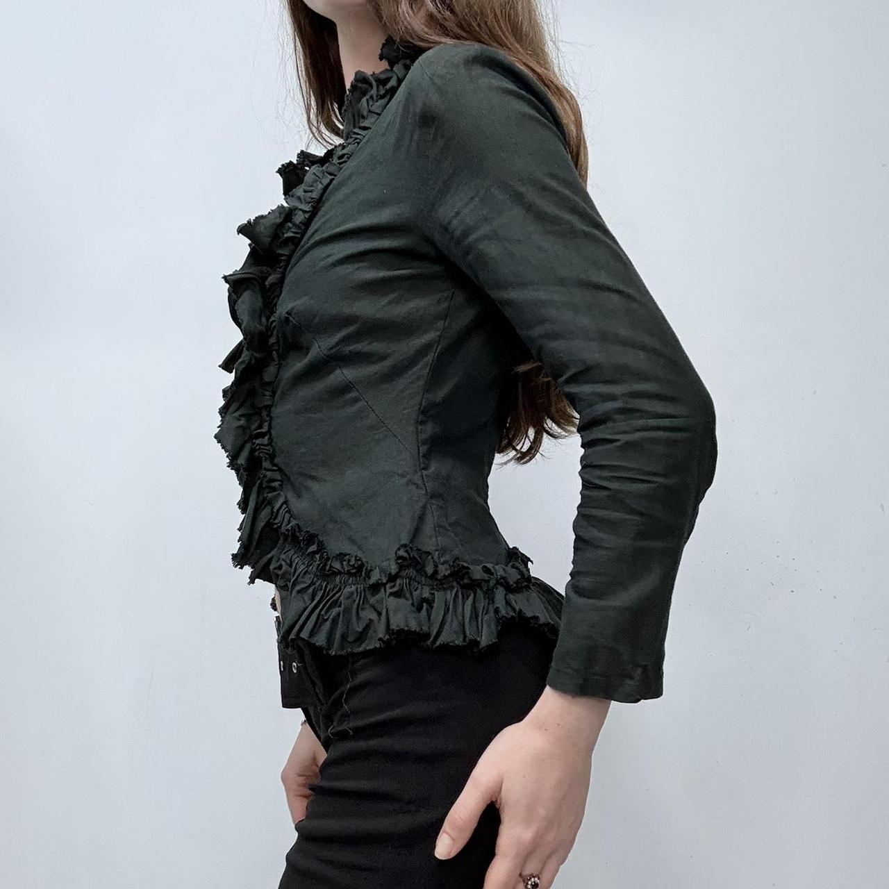 Black linen flared ruffle shirt