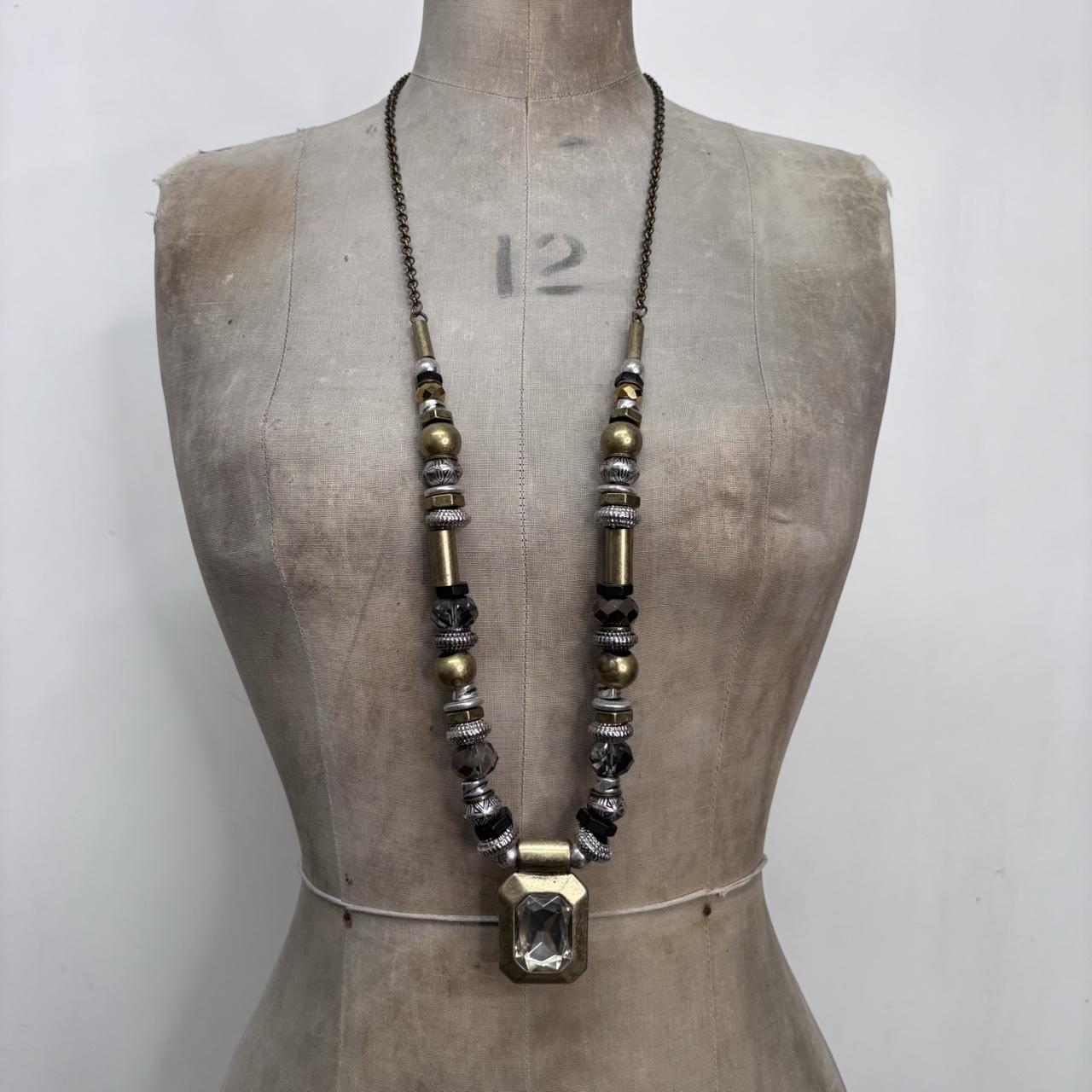 Mixed metal beaded long necklace