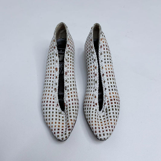 Woven white leather ballet pumps