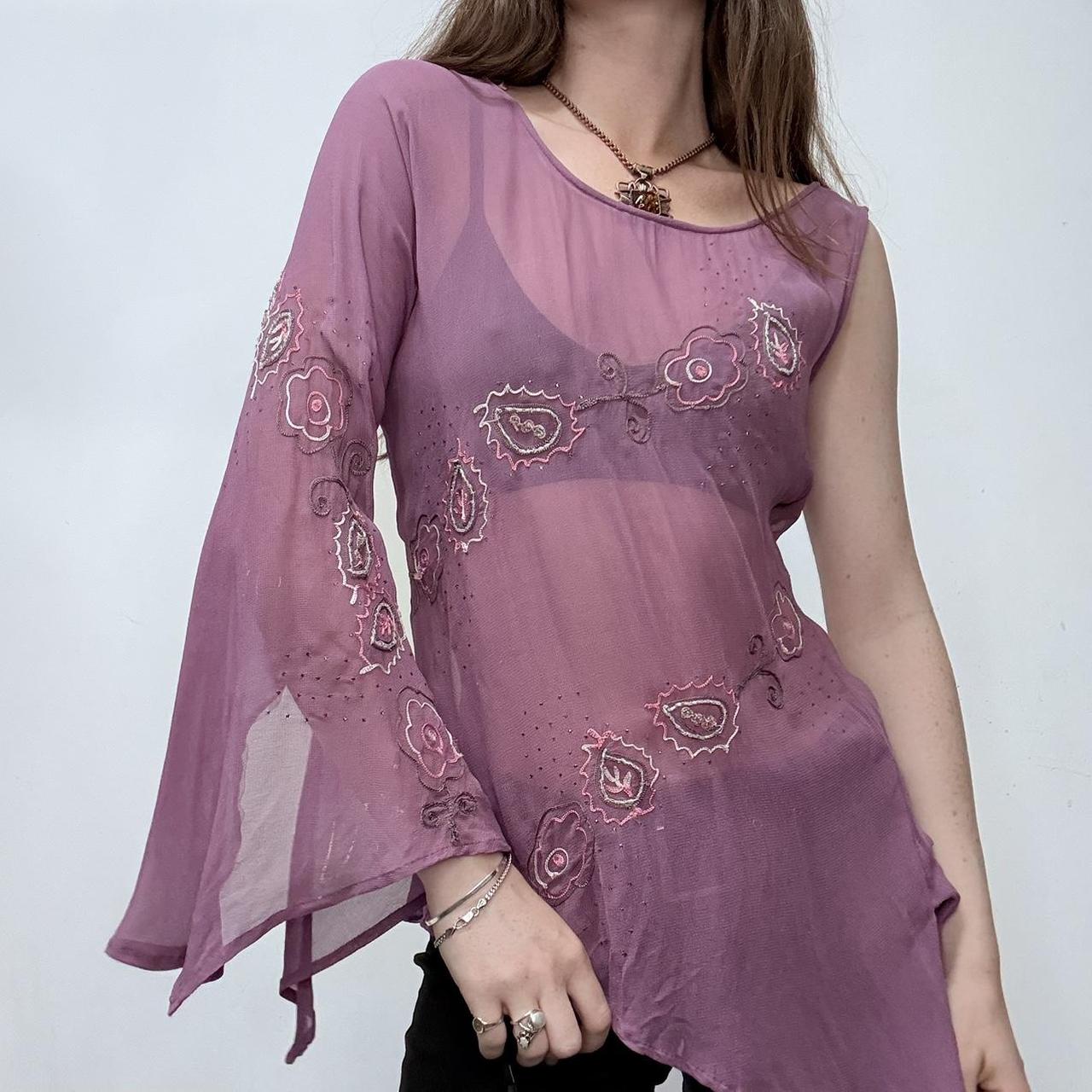 Sheer asymmetric flared fairy shirt