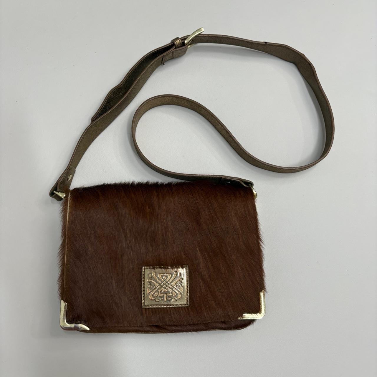 Tan pony hair cow hide cross body bag