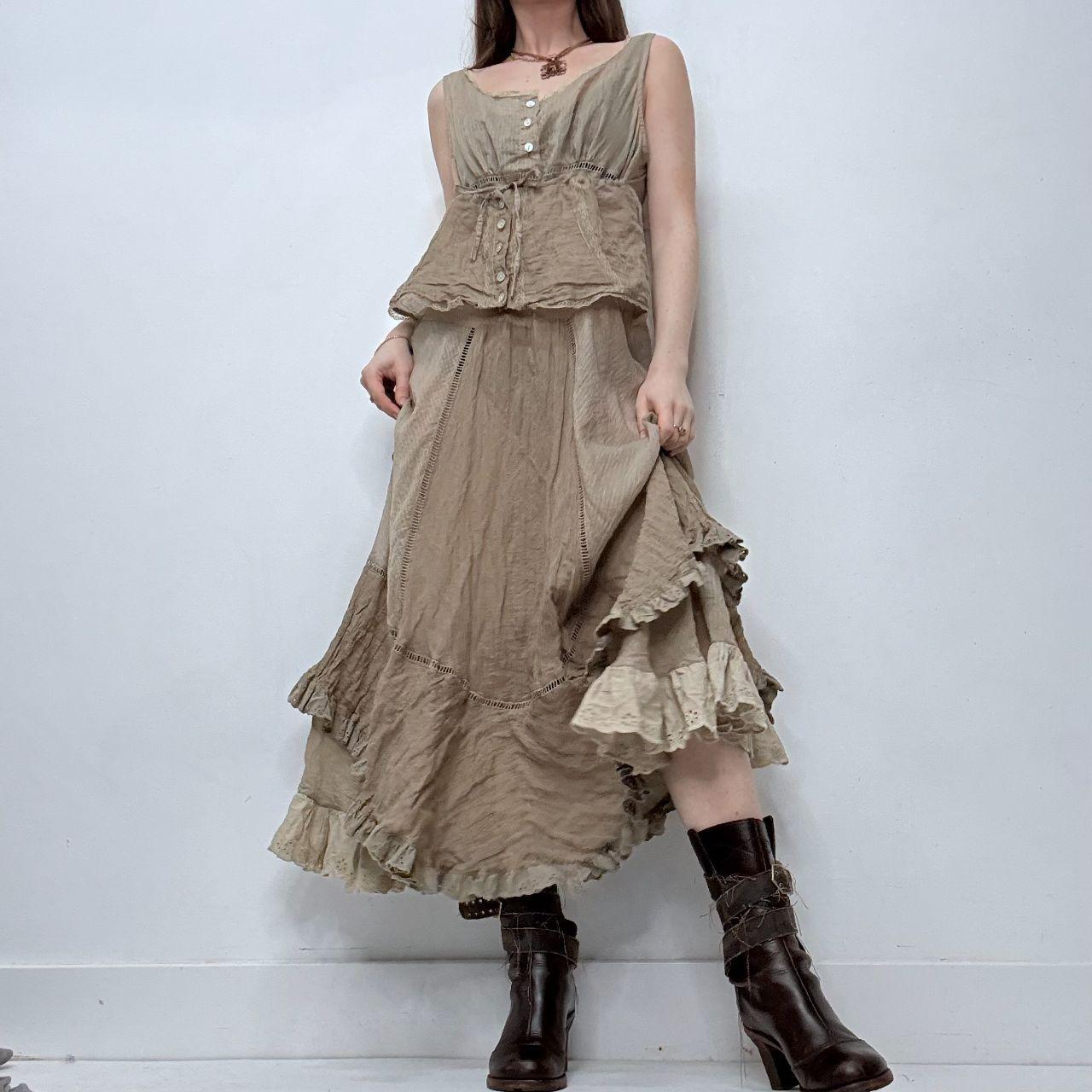 Brown embroidered cotton flared fairy dress