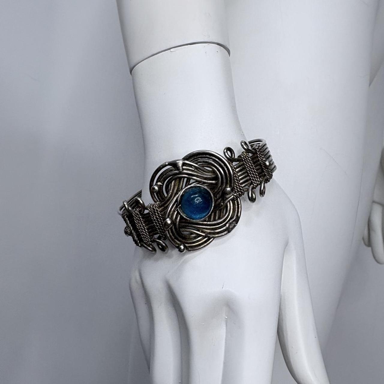 Chunky woven silver boho bangle Bracelet