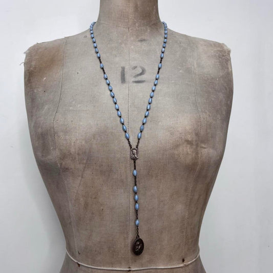 Blue long rosary necklace