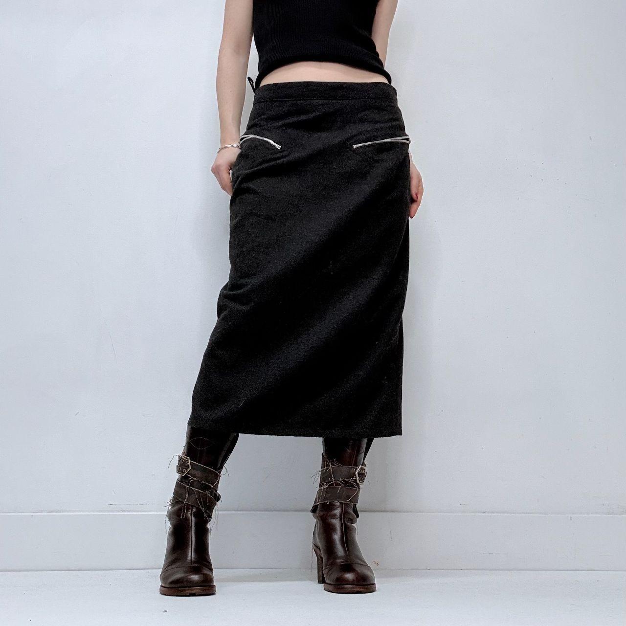 Grey wool zip minimalist skirt