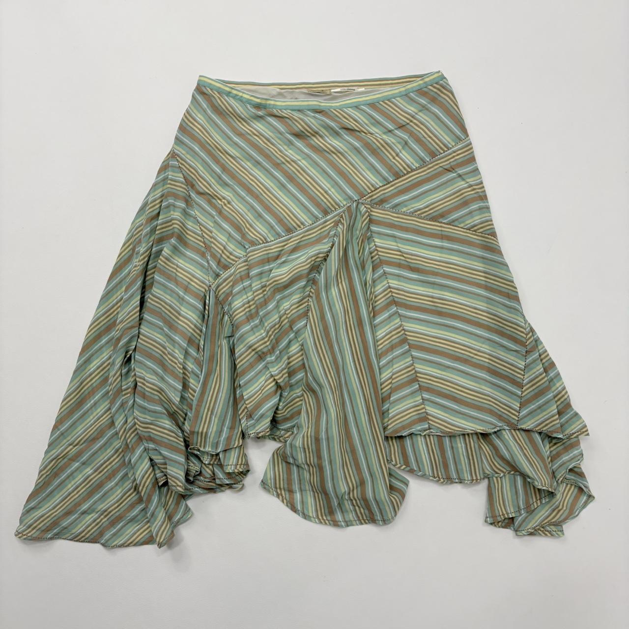 Pinstripe asymmetric flutter silk skirt