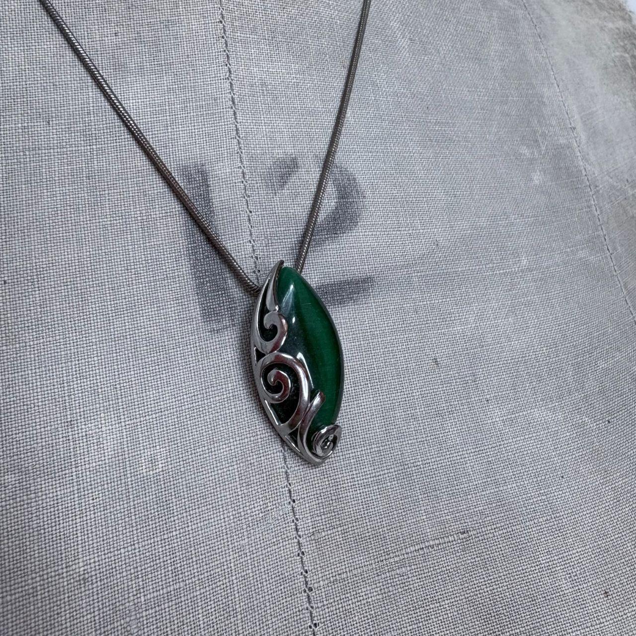 Green gem silver fairy necklace
