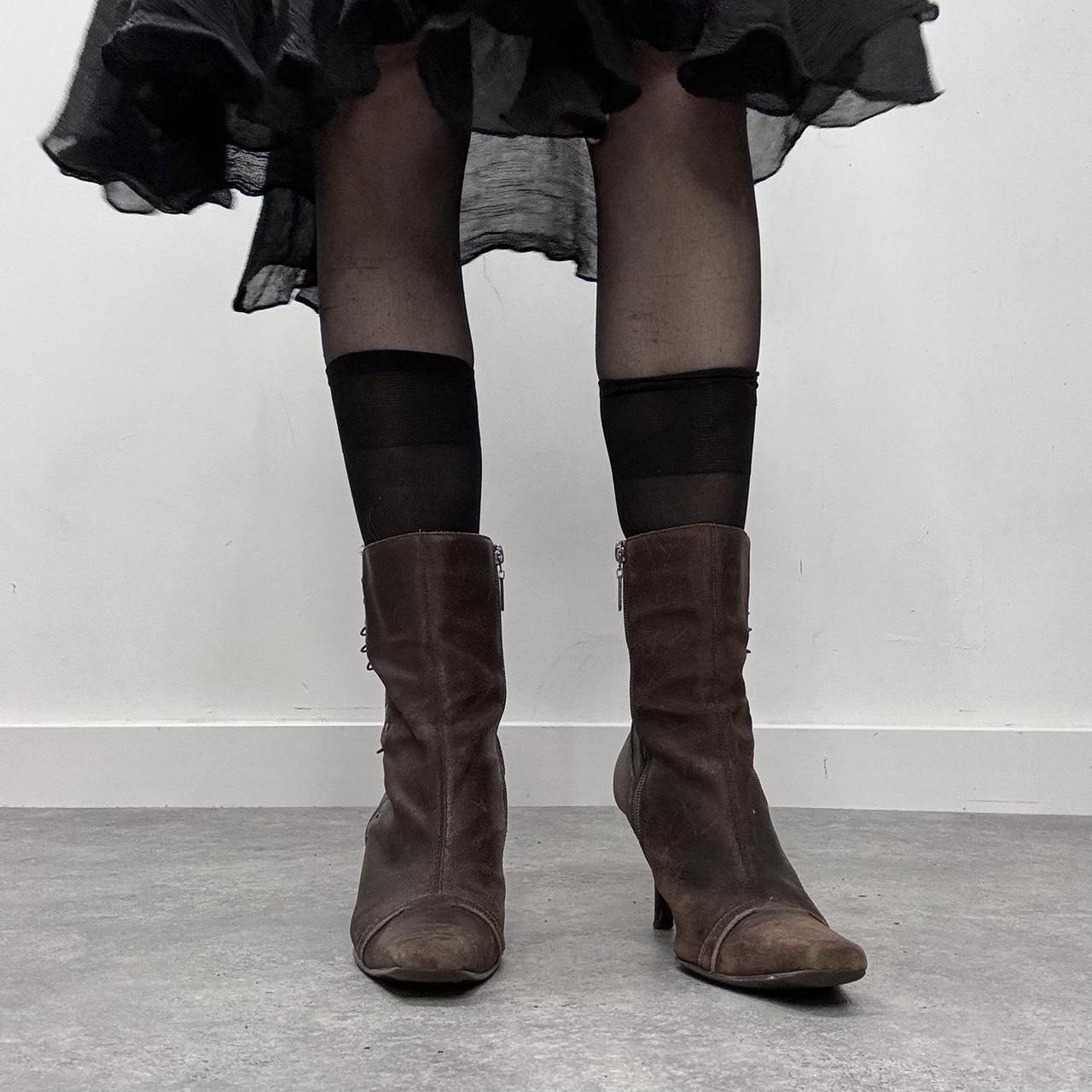 Brown leather studded boots