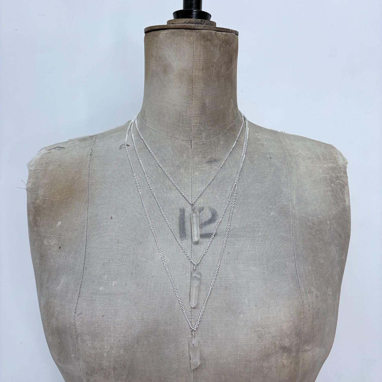 Layered silver chain quartz necklace