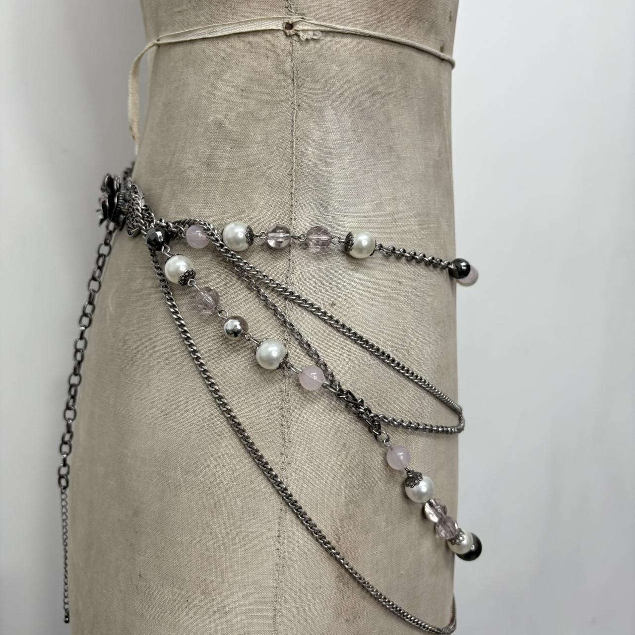 Silver metal layered waist chain belt