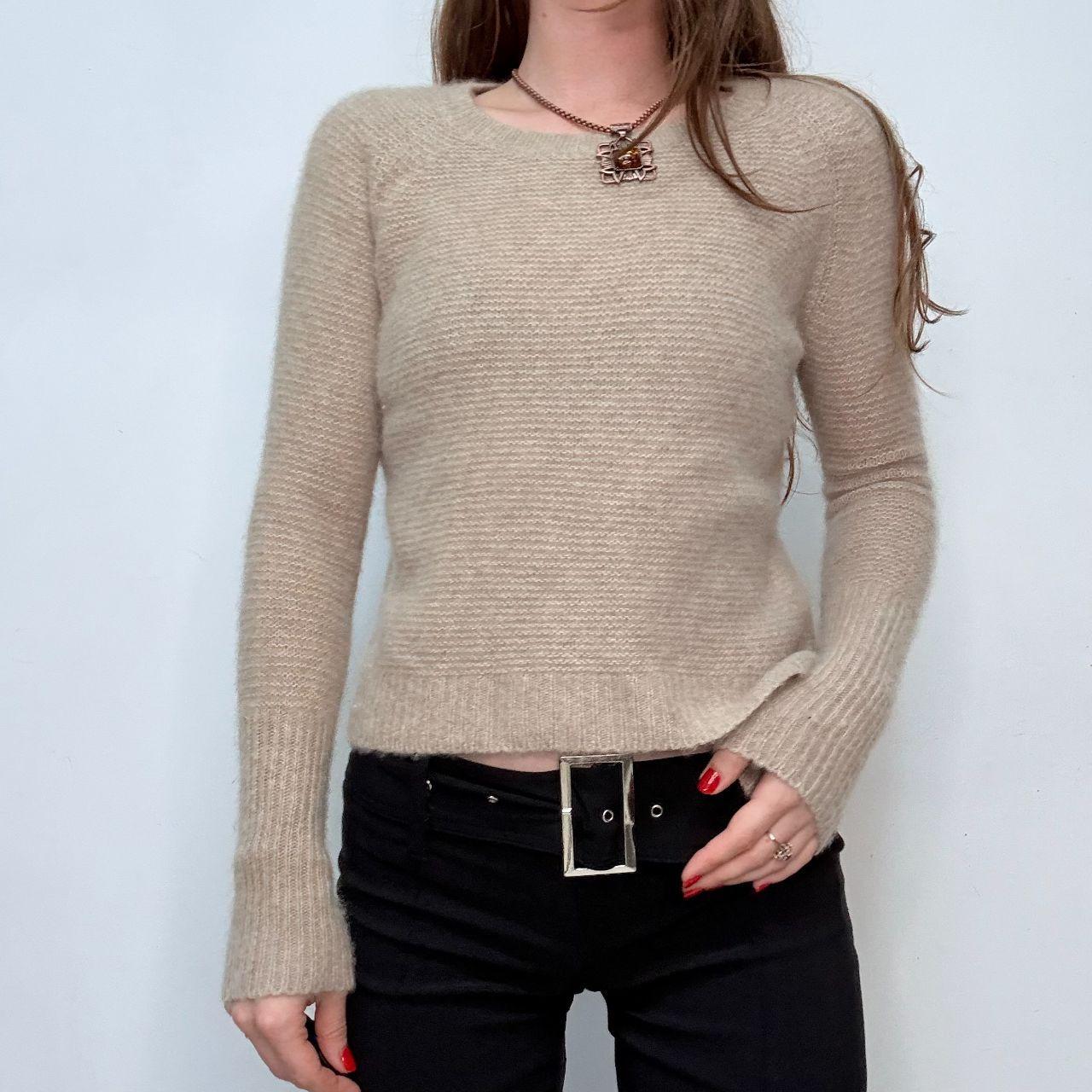 Tan cashmere ribbed knit jumper