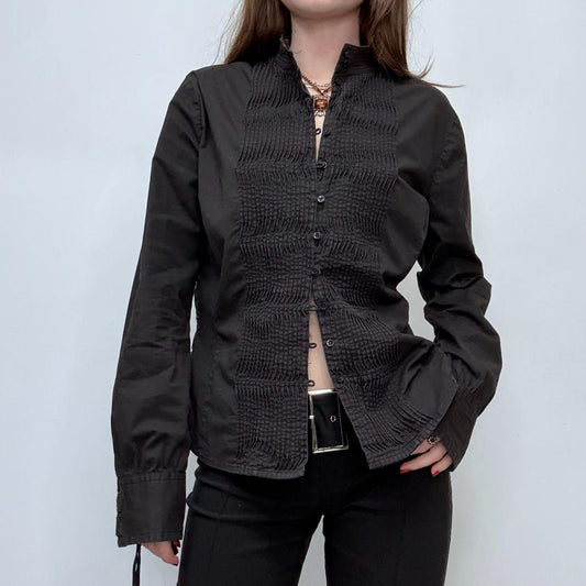 Black gathered front pleated shirt